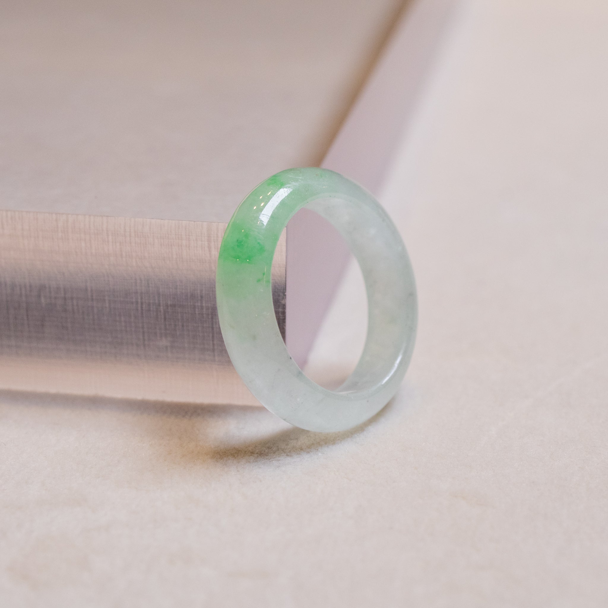 Rare Translucent Vivid Green Burmese Jade Ring - Type A Natural Jade - Unisex Size 8.5